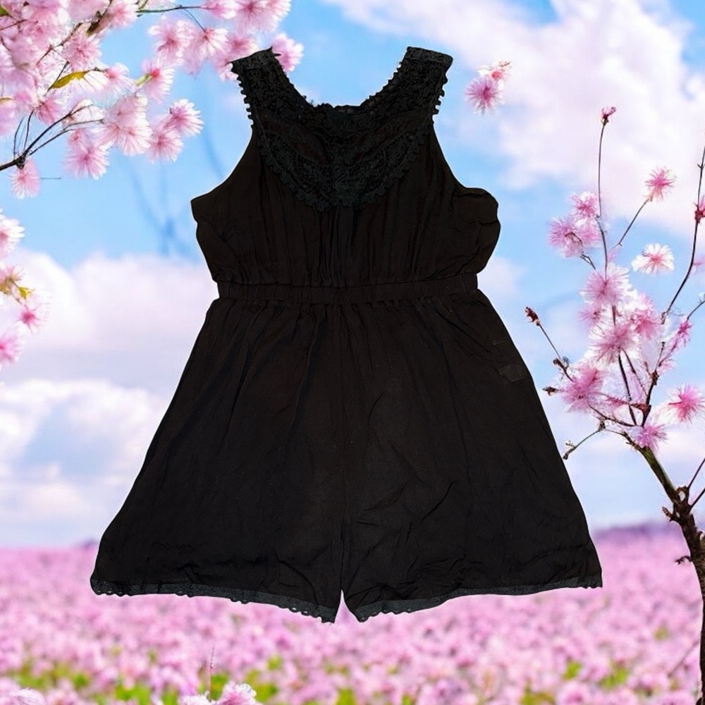 New York & Company Black Romper with Lace Detail (XXL)